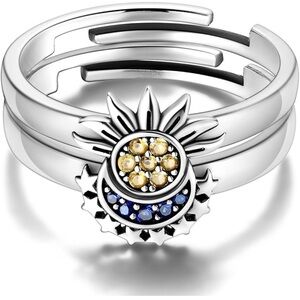 Elegant 925 Sterling Silver Adjustable Sun and Moon & Stars Ring. ☀️ ✨ 🌙